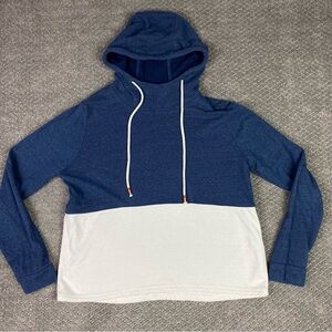 Marine Layer Double Knit Hoodie Women's Medium Cropped Navy Blue Cream